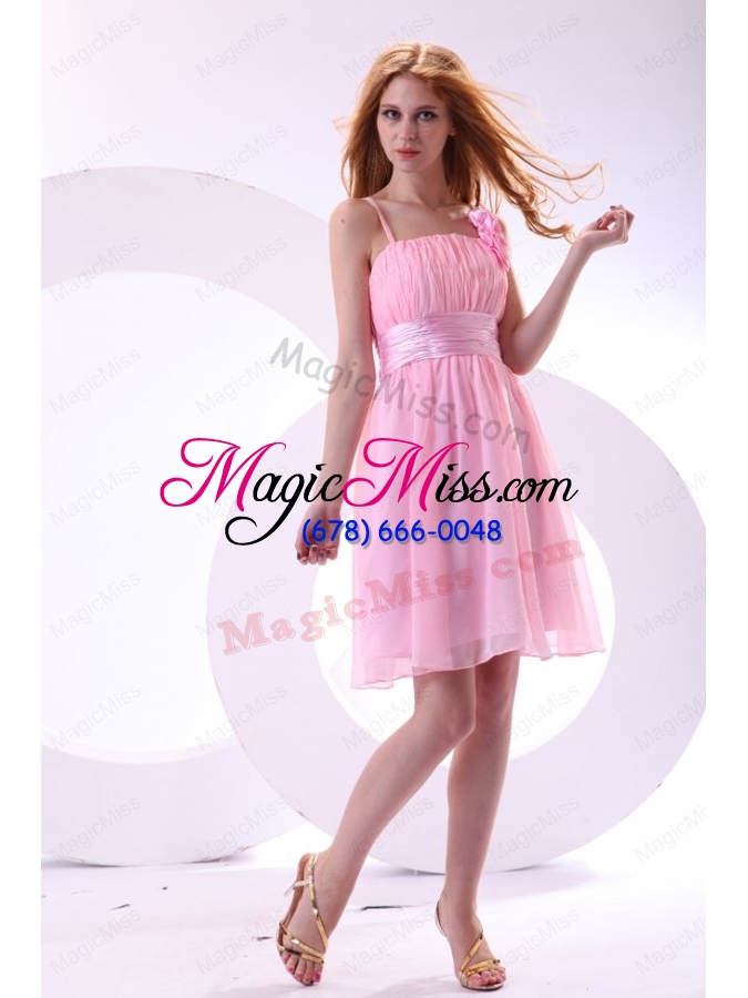 wholesale pretty a line straps knee length chiffon sashes pink 2015 bridesmaid dress