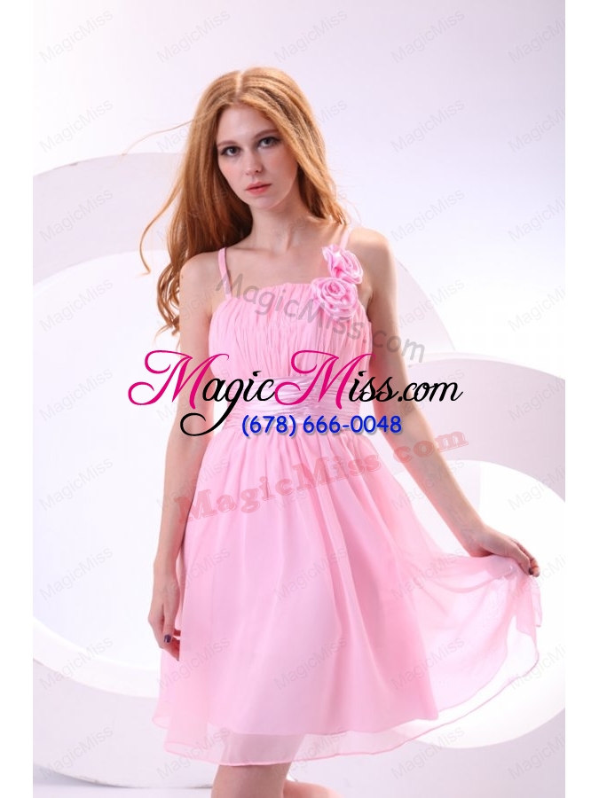 wholesale pretty a line straps knee length chiffon sashes pink 2015 bridesmaid dress