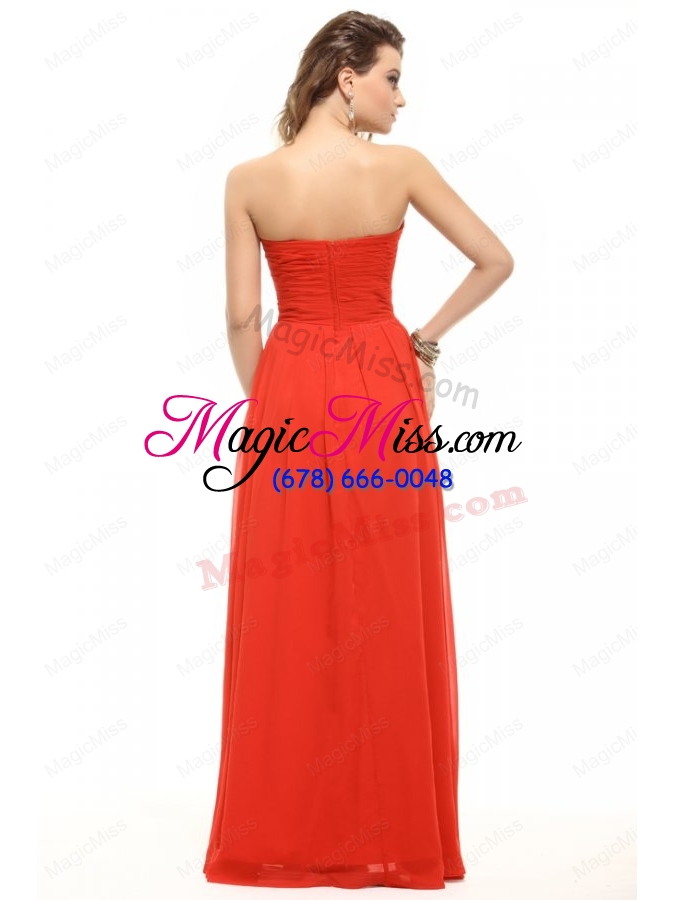 wholesale empire orange red strapless beading ruching bridesmaid dresses