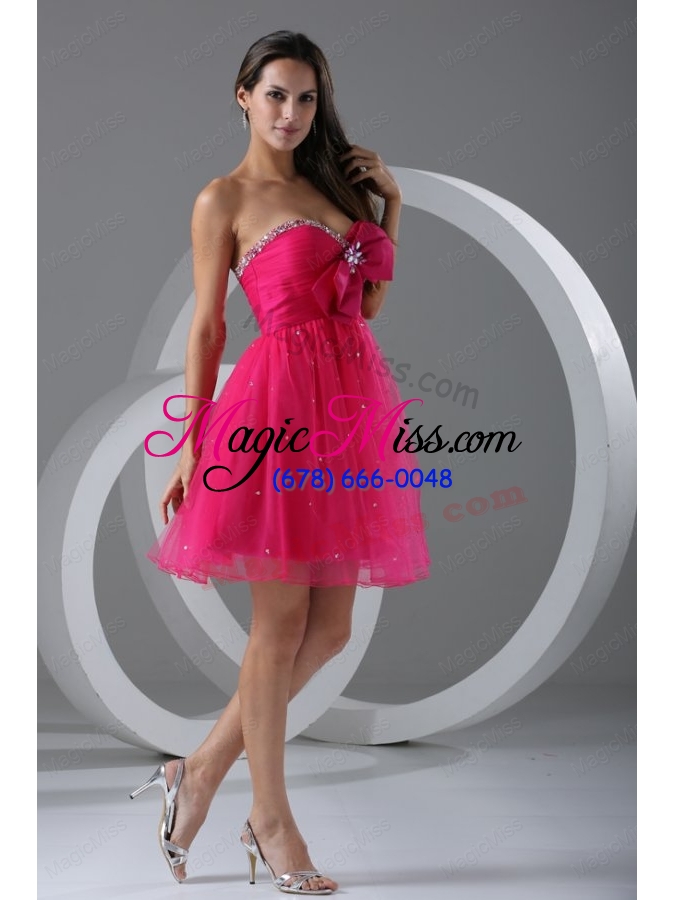 wholesale a line sweetheart hot pink beading and ruching bridesmaid dress