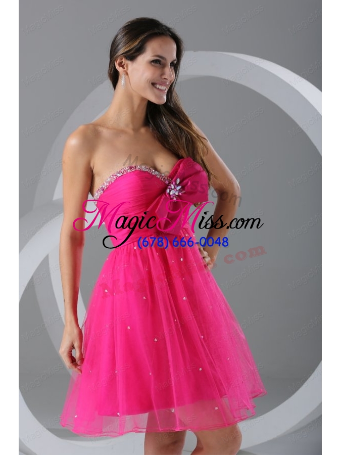 wholesale a line sweetheart hot pink beading and ruching bridesmaid dress