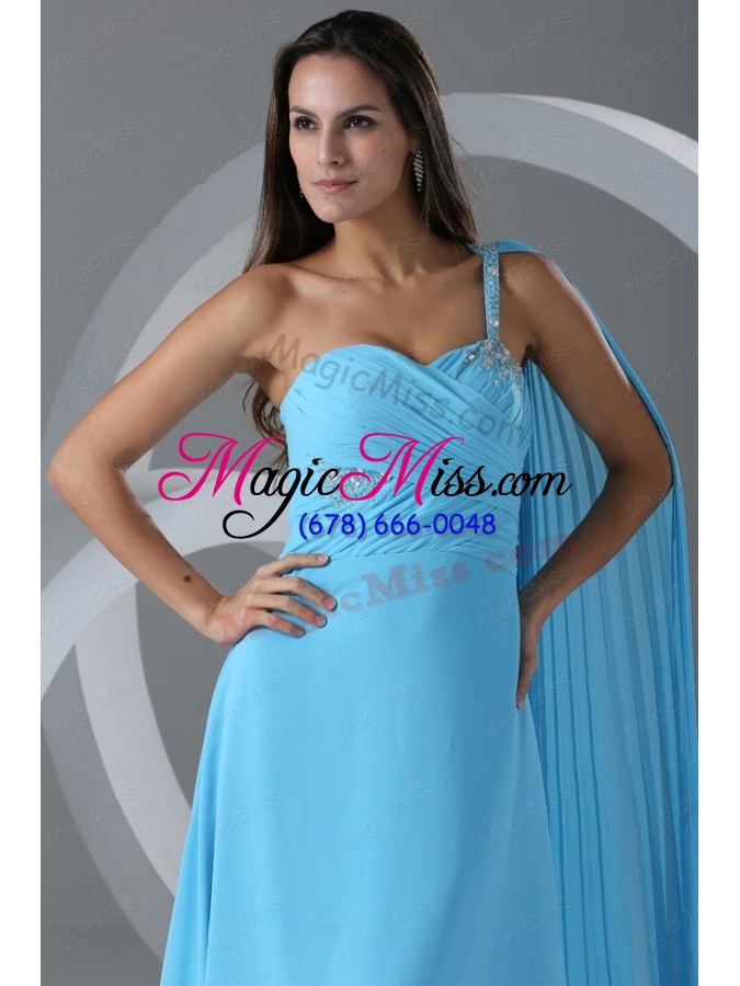 wholesale watteau train aqua blue empire one shoulder bridesmaid dress with beading