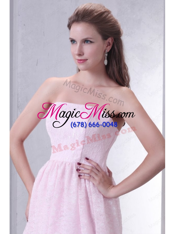 wholesale baby pink a line strapless bridesmaid dress with mini length