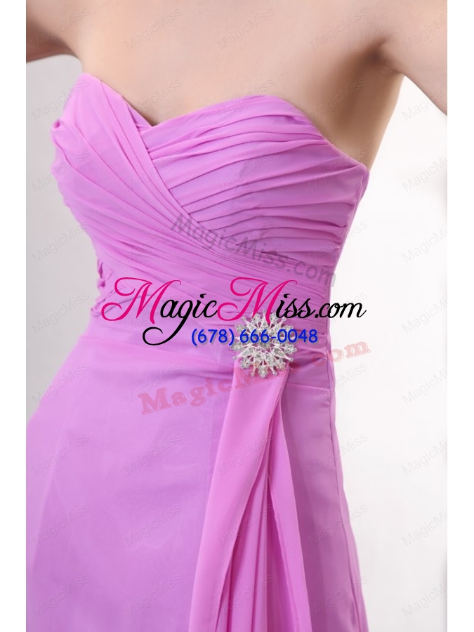wholesale lilac empire sweetheart ruched bridesmaid dress with brush train
