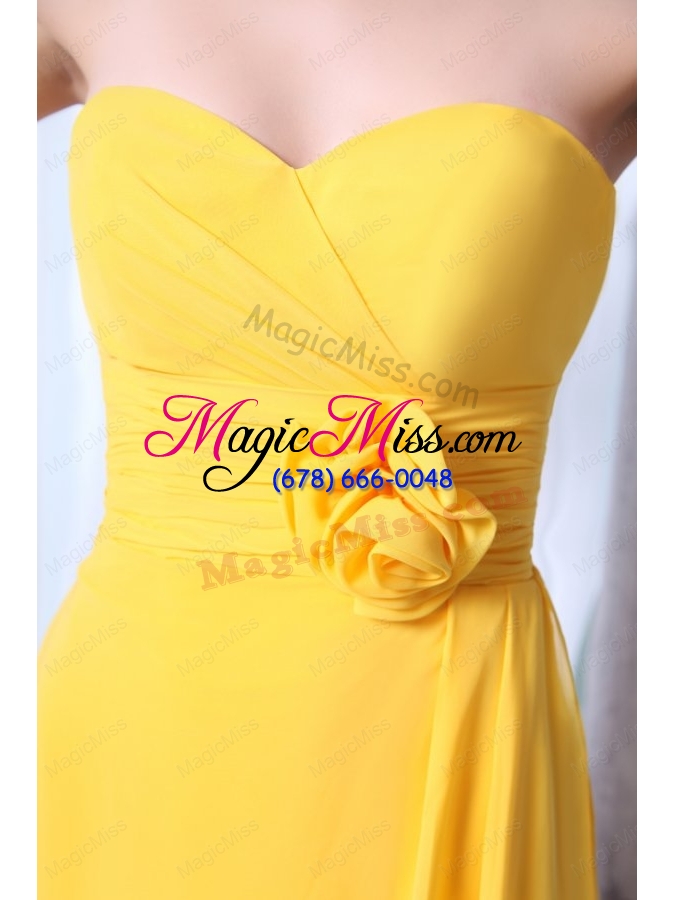 wholesale cheap yellow sweetheart bridesmaid dress with flowers and ruching