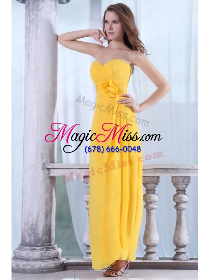 wholesale cheap yellow sweetheart bridesmaid dress with flowers and ruching