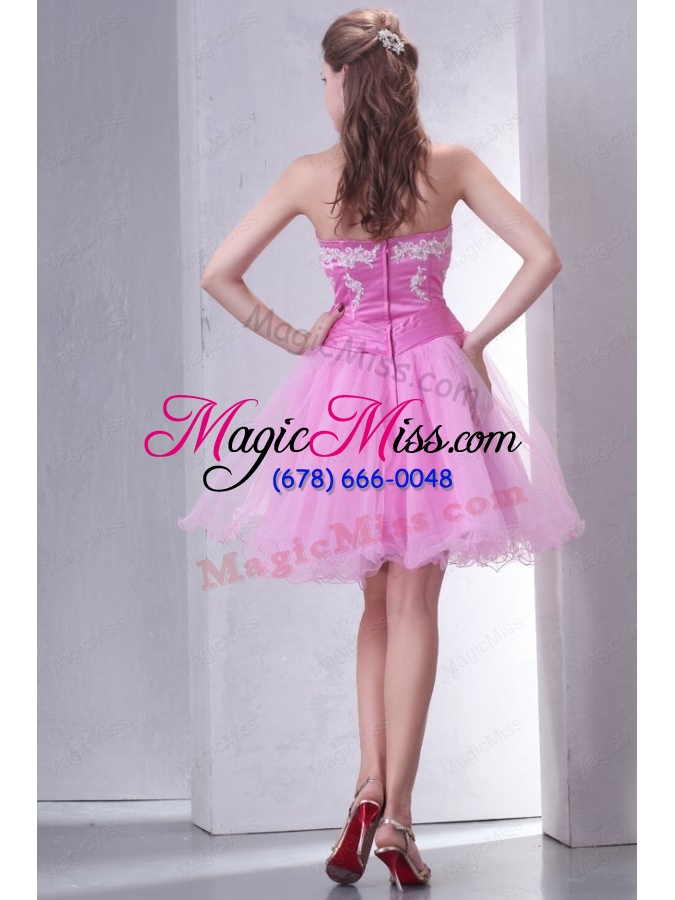 wholesale sweetheart rose pink organza mini length bridesmaid dress with appliques
