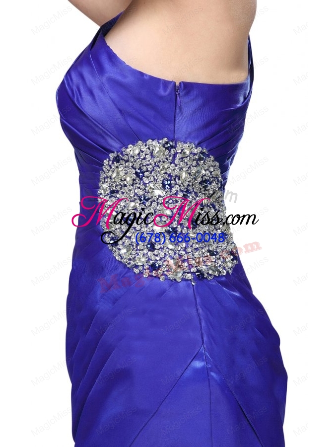 wholesale one shoulder column beaded decorate  bridesmaid dresses in blue