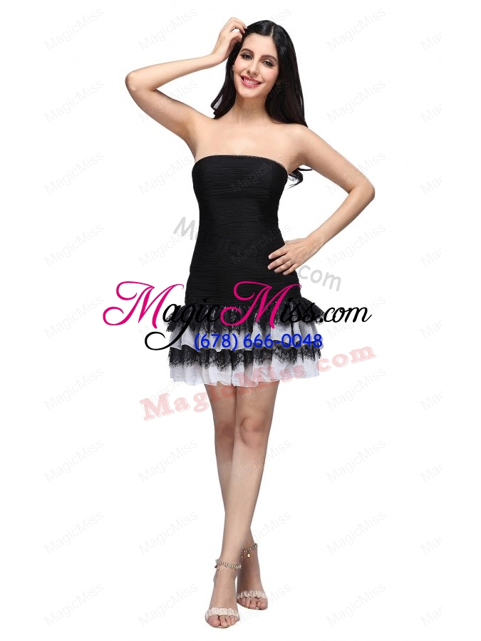 wholesale column black strapless ruching ruffled layers min length bridesmaid dress