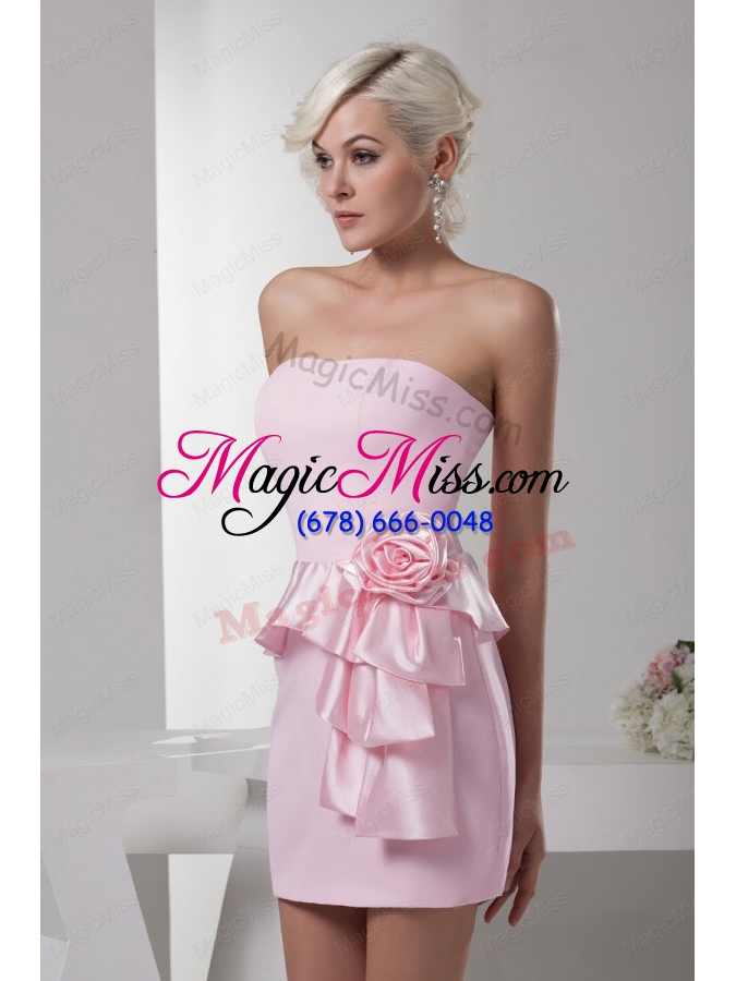 wholesale column baby pink hand made flower mini length bridesmaid dress