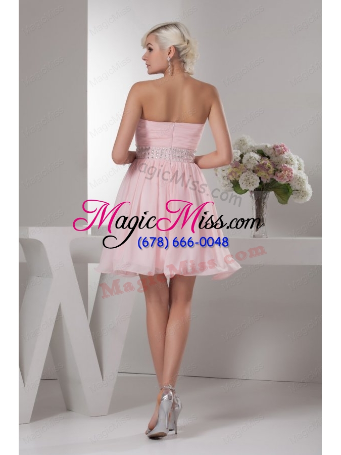 wholesale sweet empire sweetheart pink mini length beading chiffon bridesmaid dress