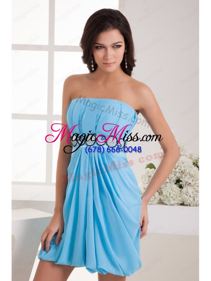 wholesale empire strapless blue chiffon mini length bridesmaid dress