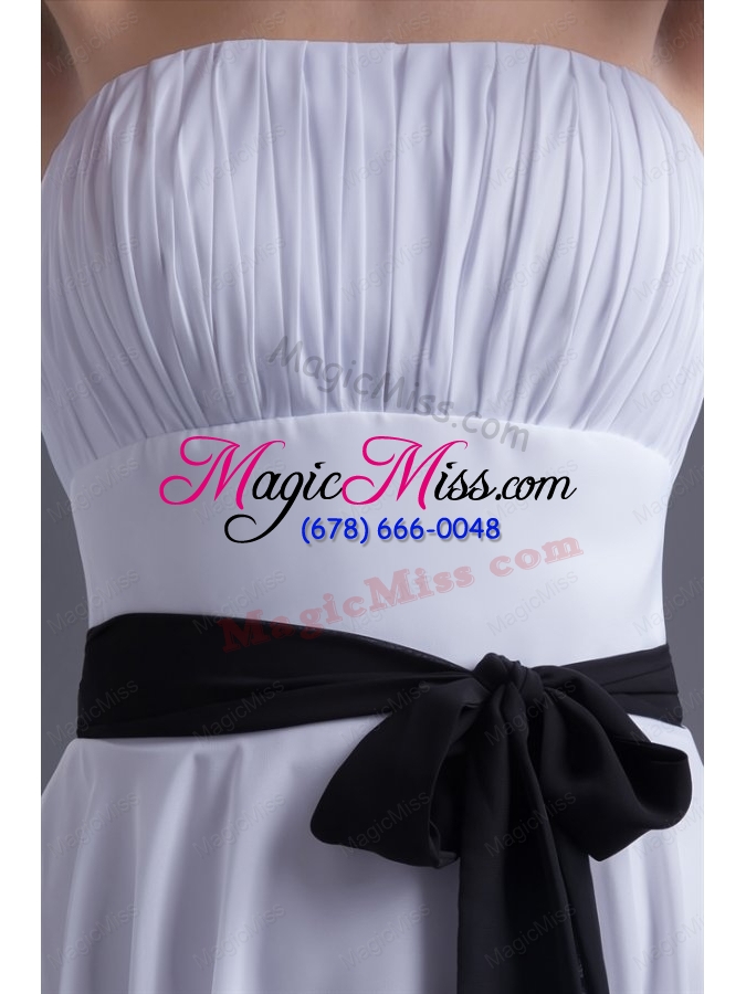 wholesale elegant empire sash kneelength white chiffon bridesmaide dresses with strapless