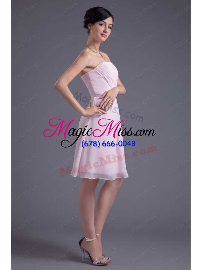 wholesale lovely pink empire strapless knee length chiffon ruching bridesmaid dress