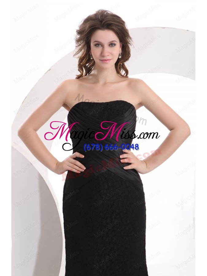 wholesale black column strapless lace mother of the bride dresses with ruching
