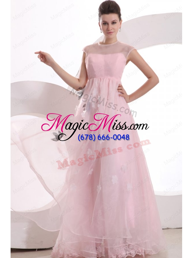 wholesale beautiful empire pink appliques mother of the bride dresses with high neck