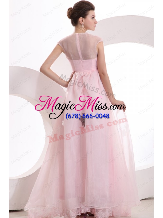 wholesale beautiful empire pink appliques mother of the bride dresses with high neck