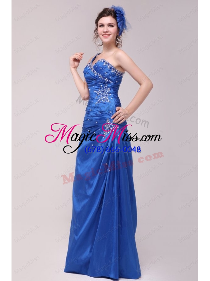 wholesale cheap column one shoulder blue beading mother of the bride dresses