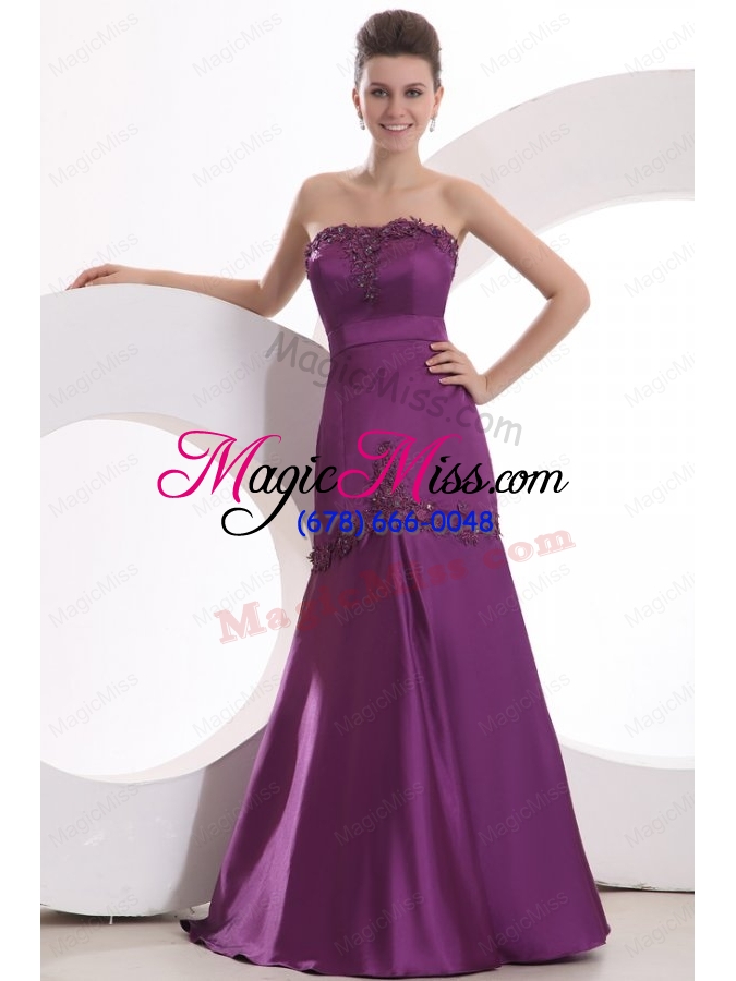 wholesale mermaid strapless purple satin mother of the bride dresses with appliques