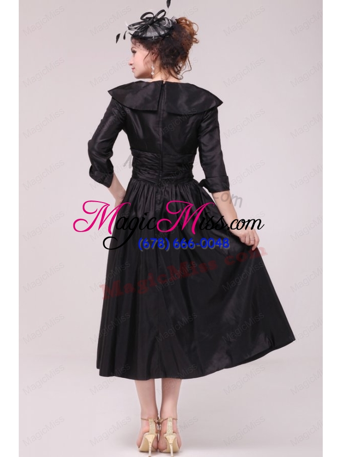 wholesale a line v neck black ruching mother of the bride dresses with half sleeves
