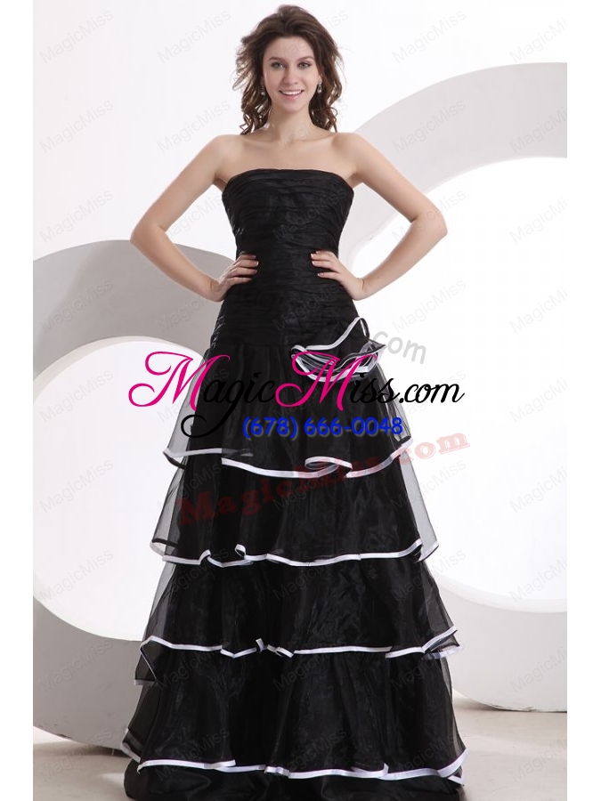 wholesale princess strapless ruffled layers black organza mother of the bride dresses