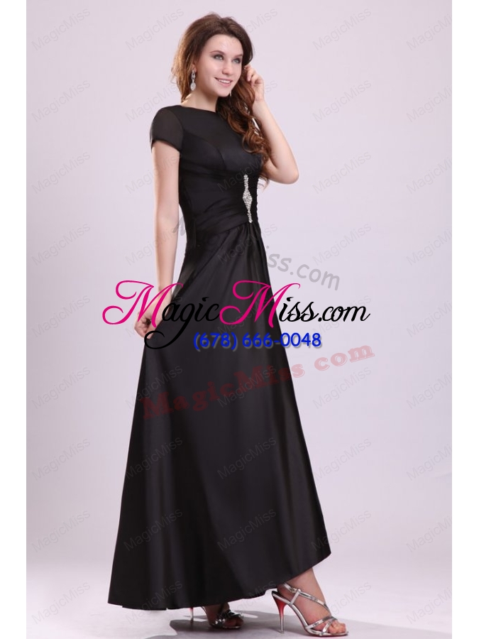 wholesale bateau black beading empire mother of the bride dresses with short sleeves