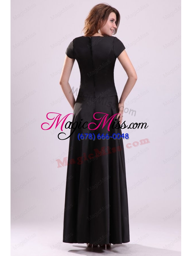 wholesale bateau black beading empire mother of the bride dresses with short sleeves