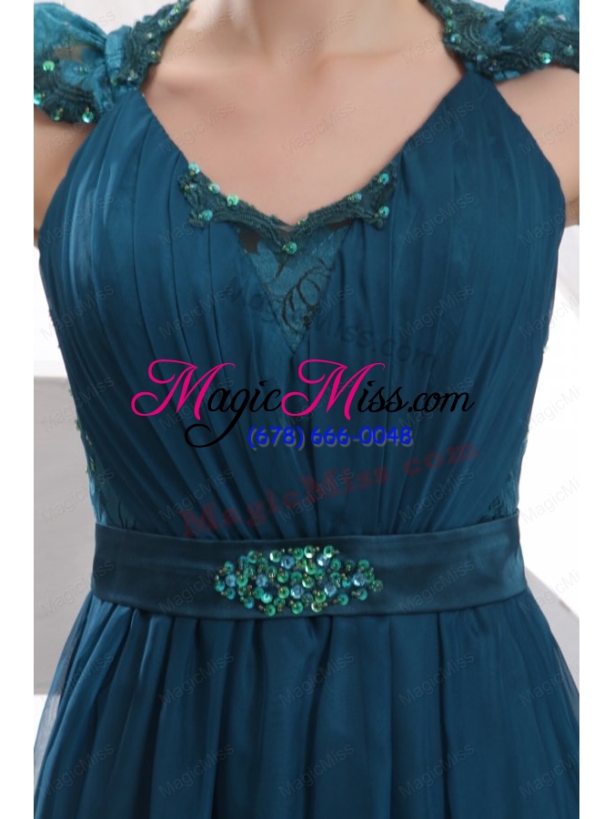 wholesale navy blue v neck cap sleeves beaded decorate mother of the bride dresses