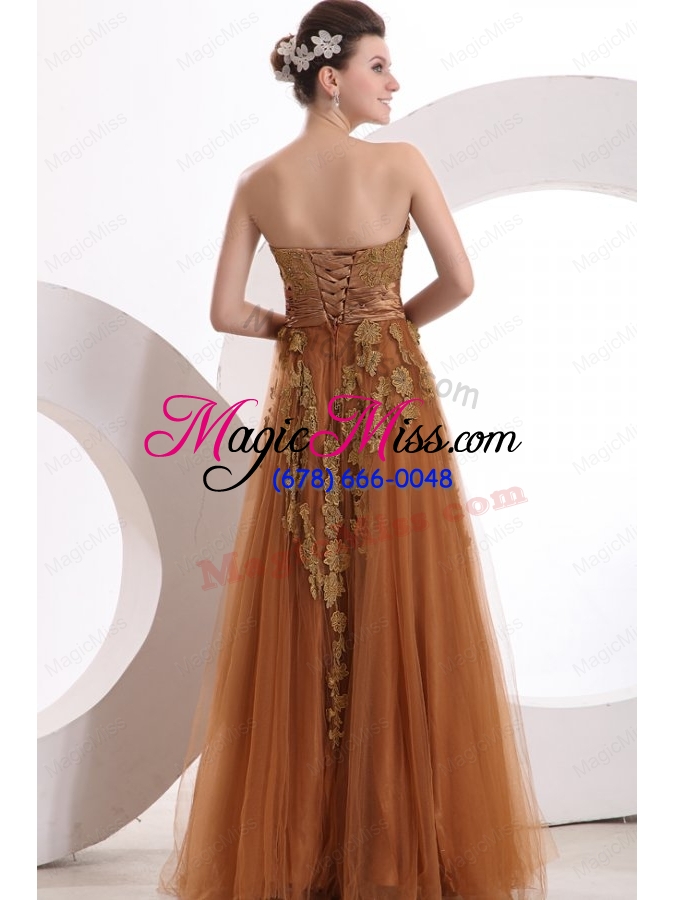 wholesale popular strapless empire appliques mother of the bride dresses in brown