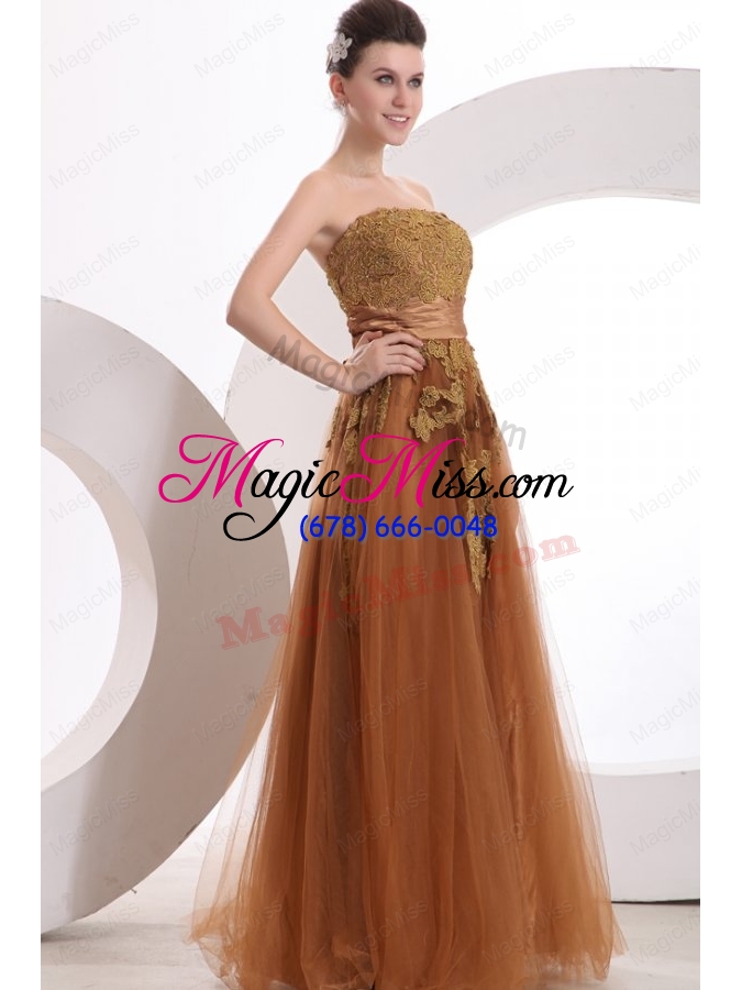 wholesale popular strapless empire appliques mother of the bride dresses in brown