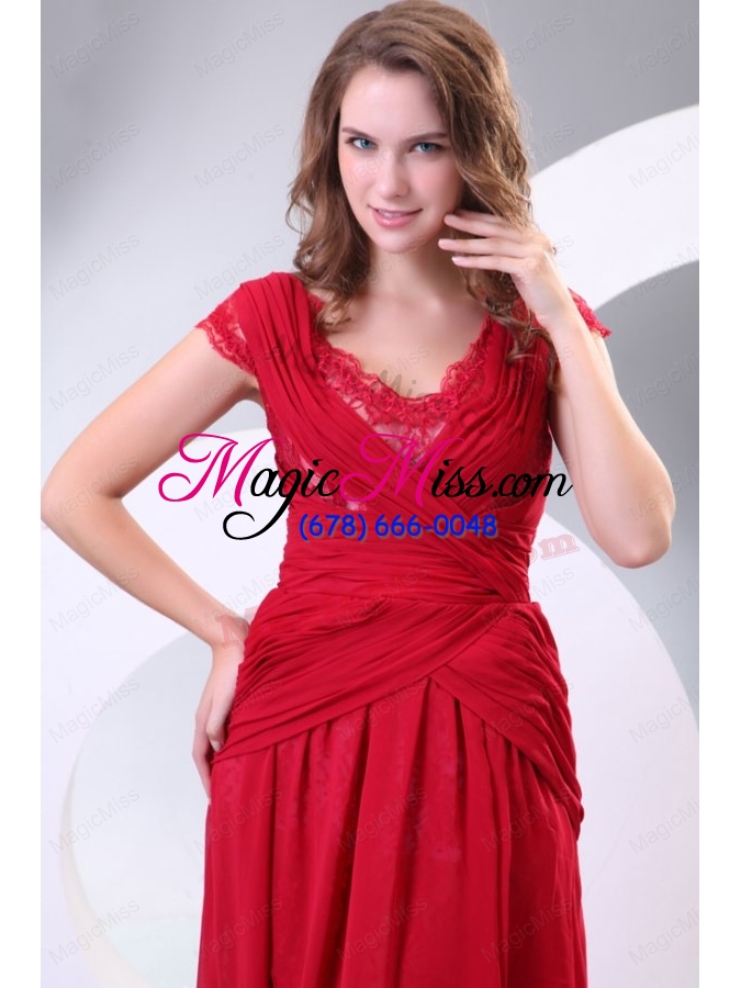 wholesale empire watteau train wine red mother of the bride dresses with short sleeves