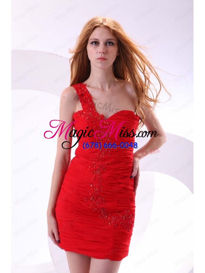 wholesale cheap column one shoulder appliques red mother of the bride dresses