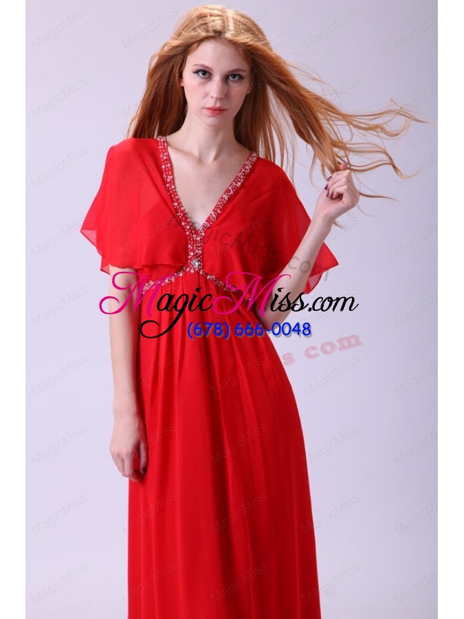 wholesale affordable v neck beading short sleeves mother of the bride dresses in red