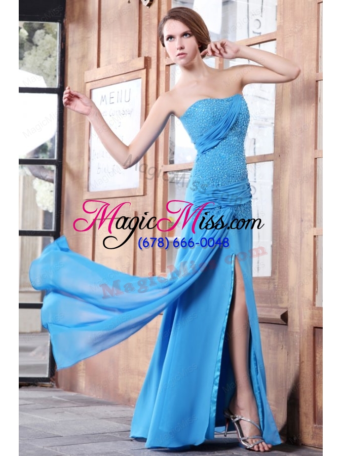 wholesale empire blue strapless beading and ruchng chiffon mother of the bride dresses