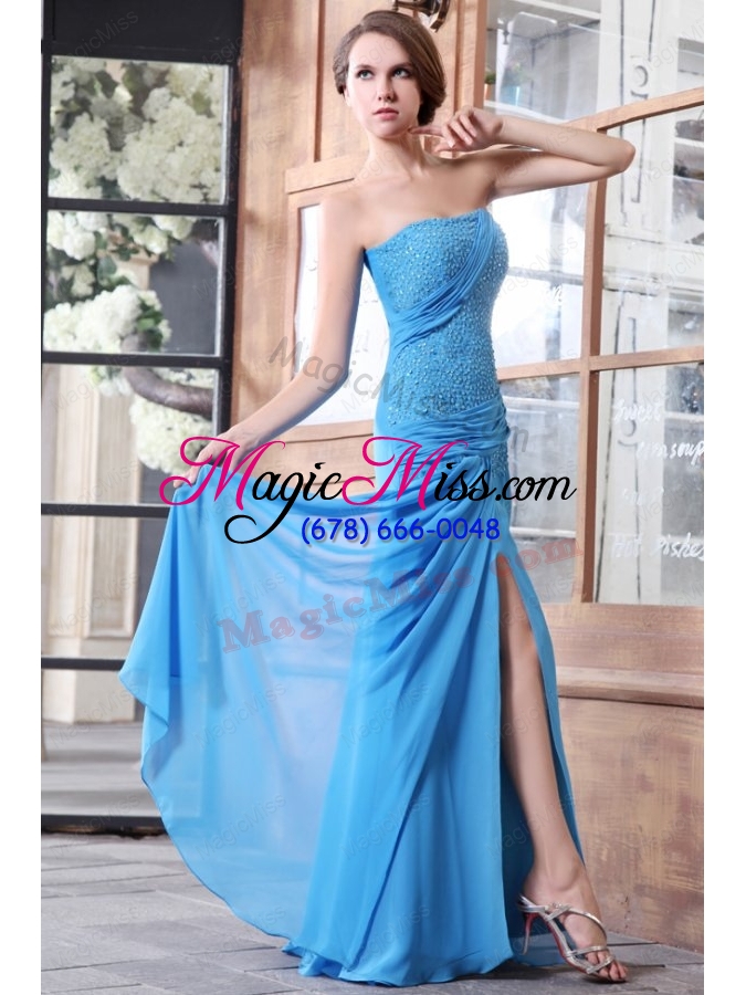 wholesale empire blue strapless beading and ruchng chiffon mother of the bride dresses