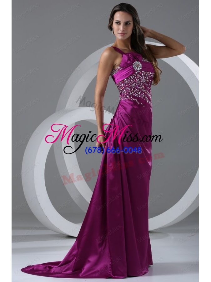 wholesale brush train purple a line one shoulder mother of the bride dresses with beading