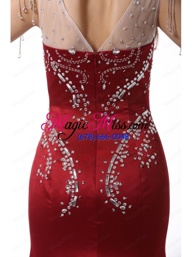wholesale wine red court train v neck mermaid mother of the bride dresses with beading