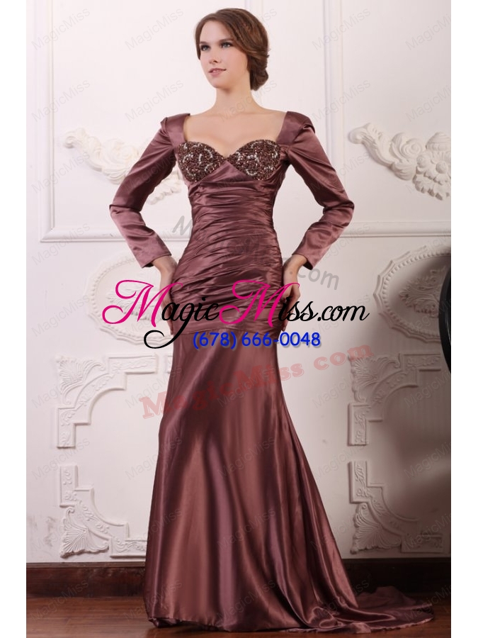 wholesale appliqued burgundy column square mother of the bride dresses with long sleeves
