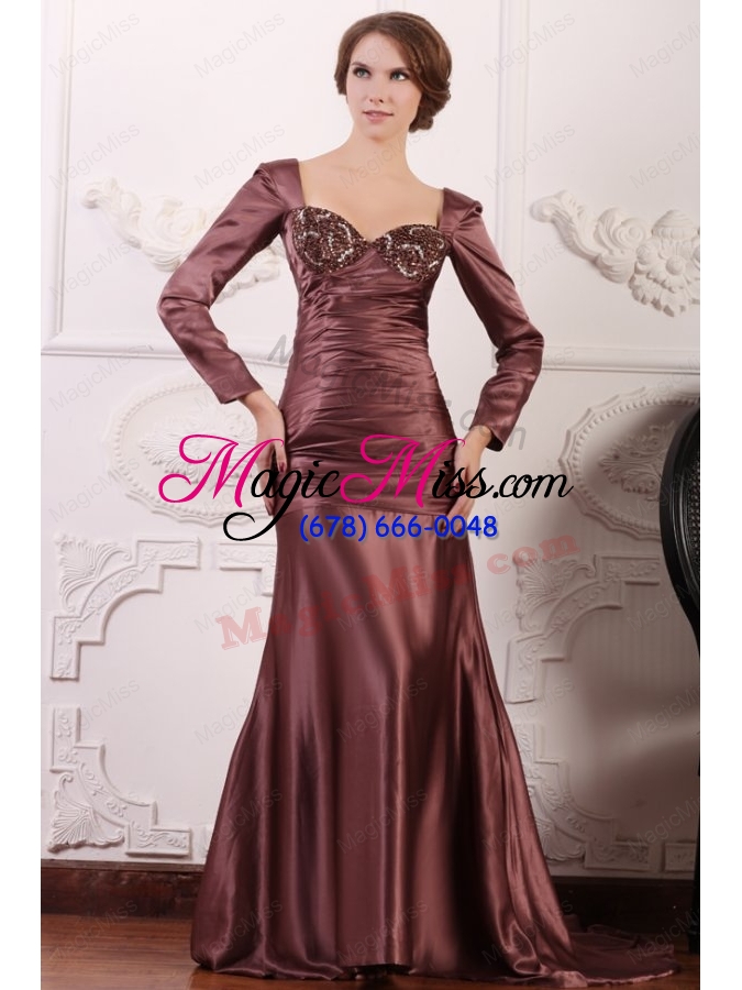 wholesale appliqued burgundy column square mother of the bride dresses with long sleeves