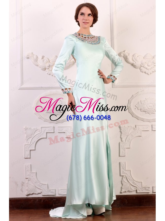 wholesale apple green scoop long sleeves mother of the bride dresses with beading