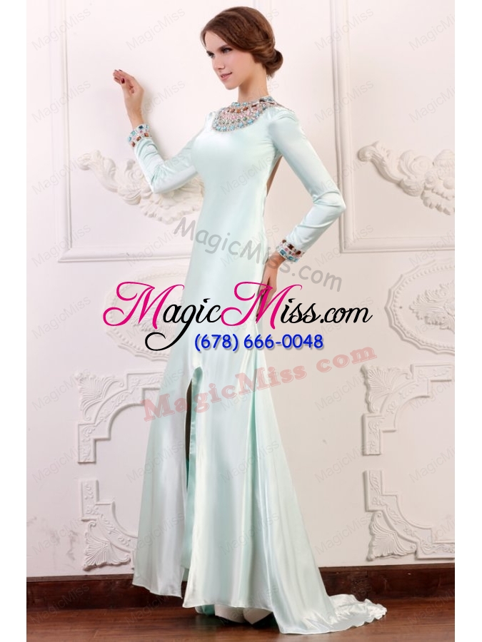 wholesale apple green scoop long sleeves mother of the bride dresses with beading