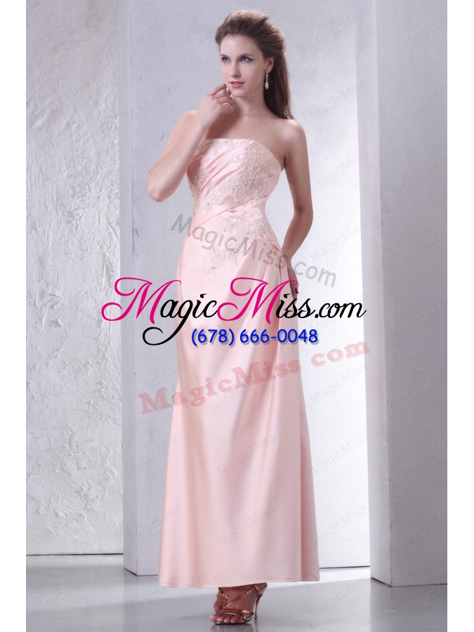 wholesale baby pink strapless column mother of the bride dresses with appliques