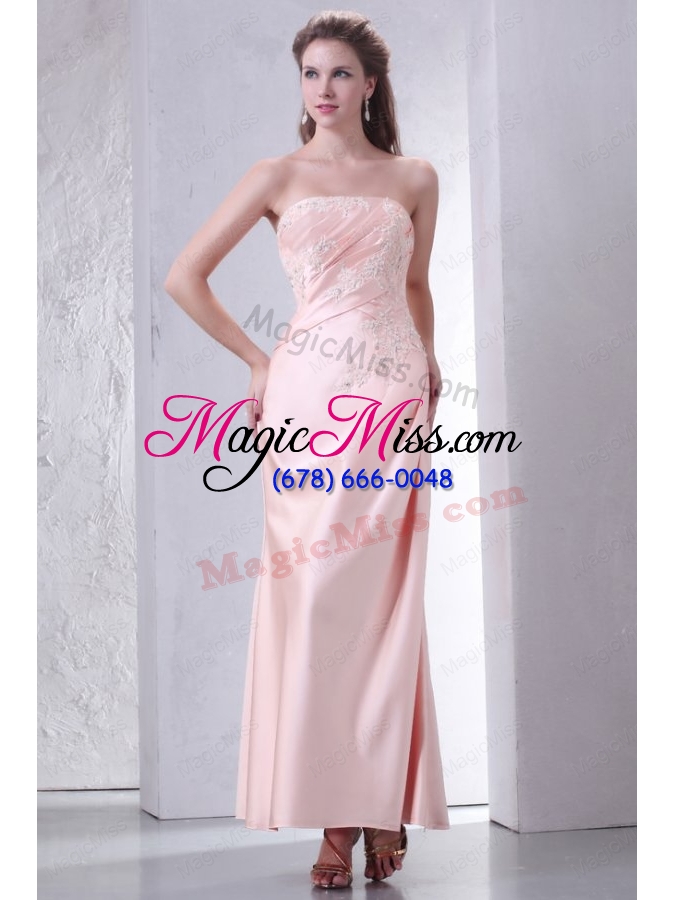 wholesale baby pink strapless column mother of the bride dresses with appliques