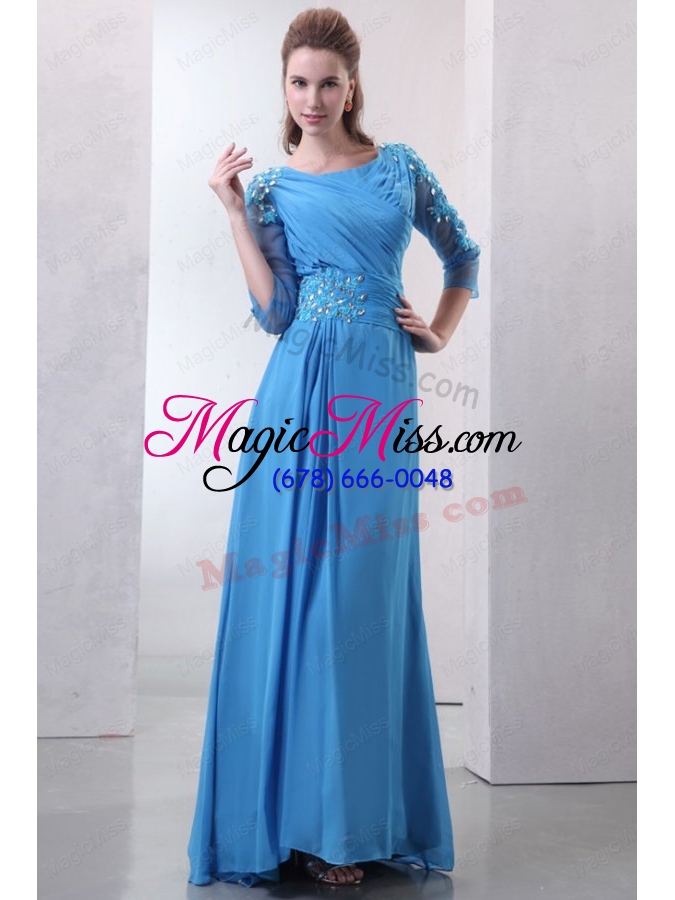 wholesale empire scoop appliques beading 3/4 sleeves teal mother of the bride dresses
