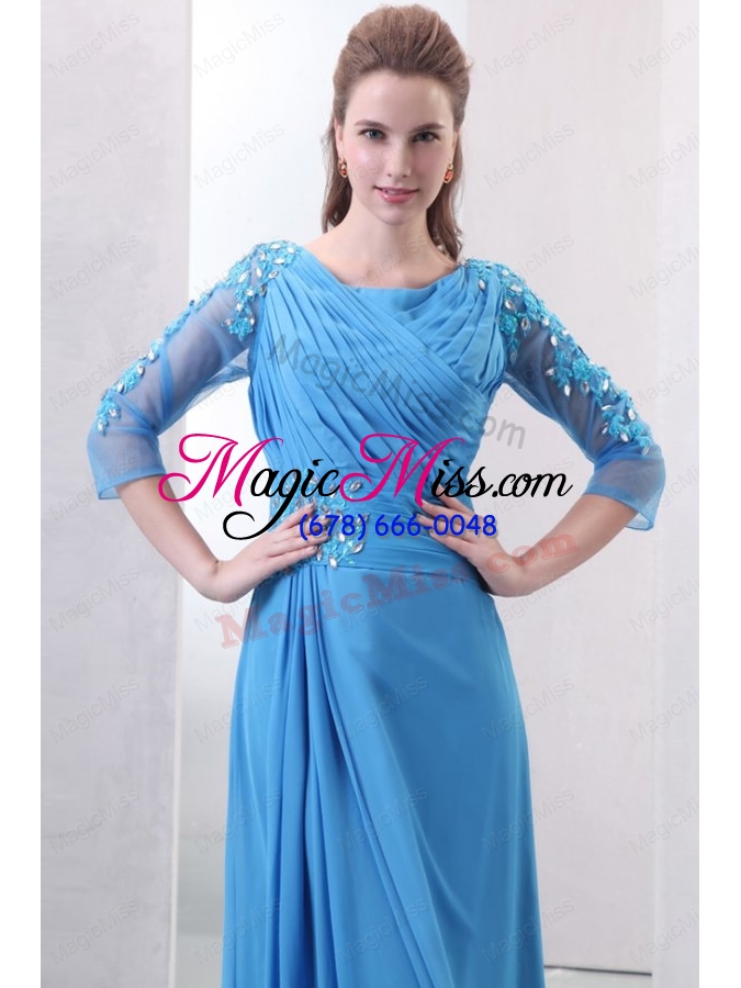 wholesale empire scoop appliques beading 3/4 sleeves teal mother of the bride dresses