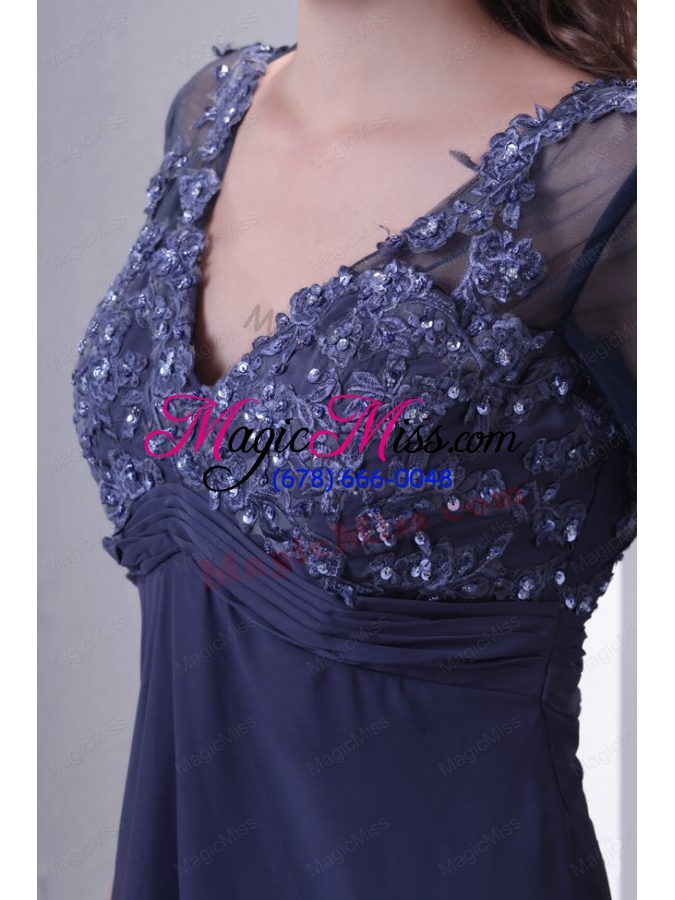 wholesale empire v neck chiffon appliques mother of the bride dresses with 3/4 sleeves