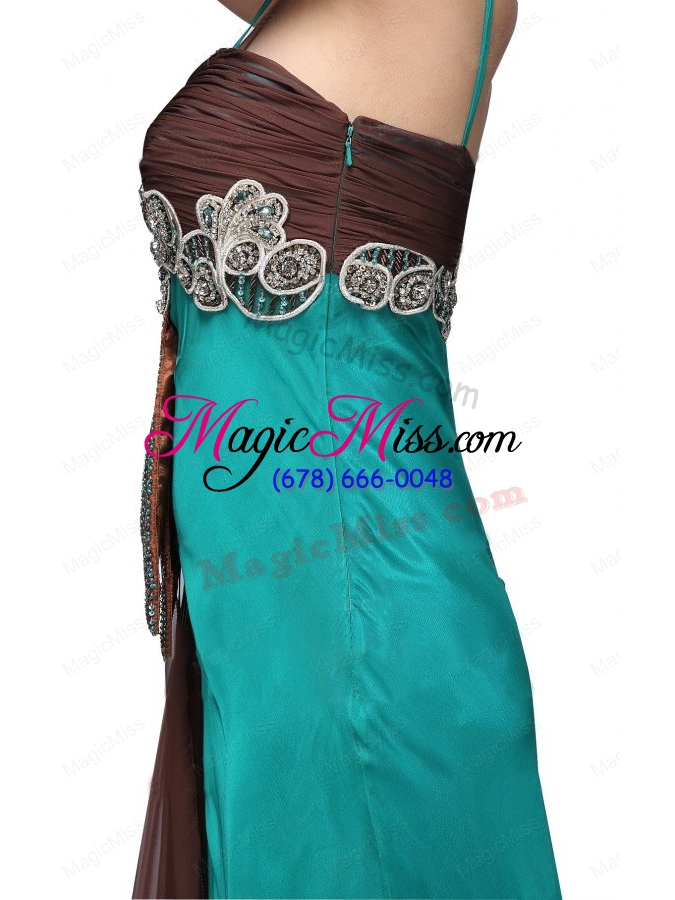 wholesale teal blue spaghetti straps beading watteau train mother of the bride dresses