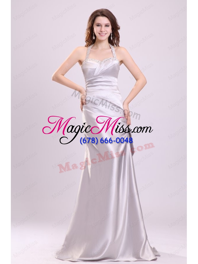 wholesale column gray ruching beading halter top mother of the bride dresses