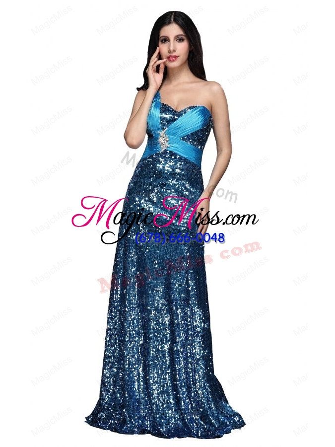 wholesale column blue one shoulder beading ruching sequins mother of the bride dresses