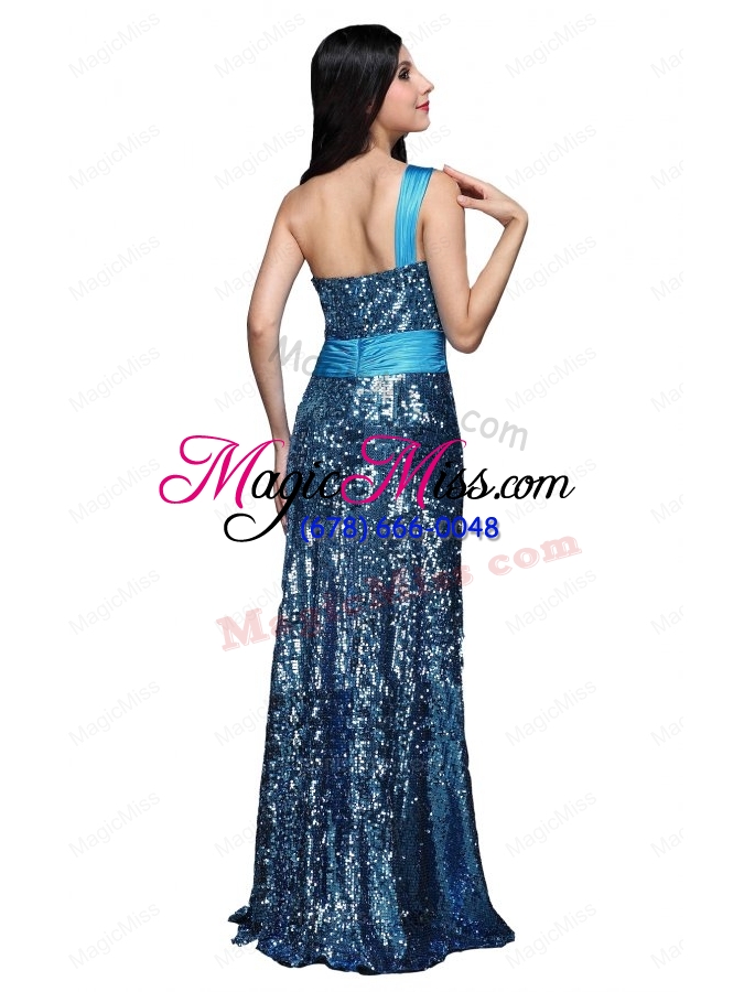 wholesale column blue one shoulder beading ruching sequins mother of the bride dresses